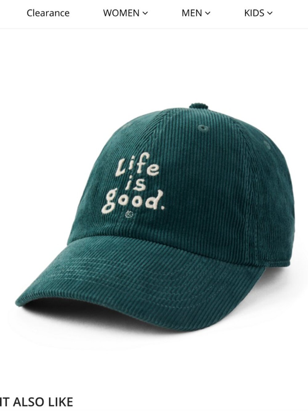 Life Is Good Dark Green Corduroy Baseball Cap
